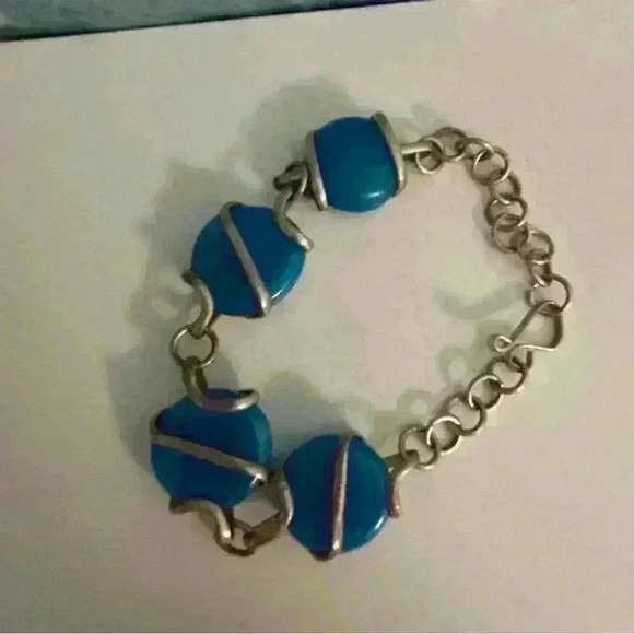 Sterling Silver Vintage 80s Italian Blue Glass Bracelet - Picture 14 of 15